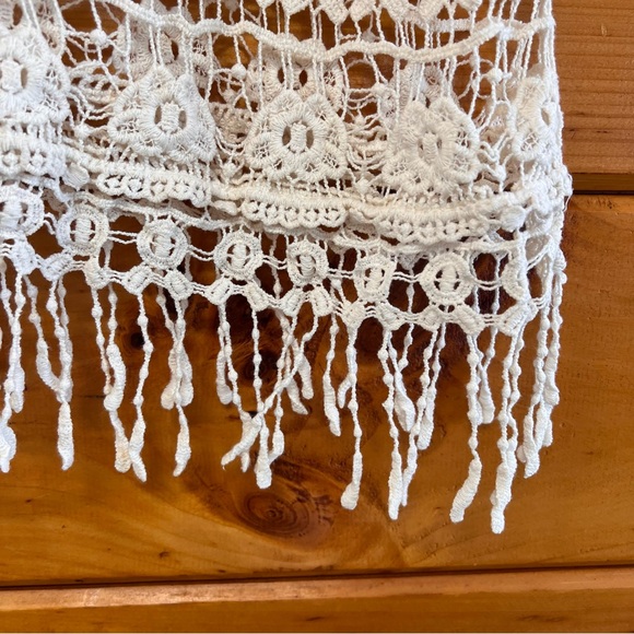 Kaktus Crochet Fringe Women Cream Sheer Lace Boho Festival Cottage Mini Dress XL - Picture 5 of 5